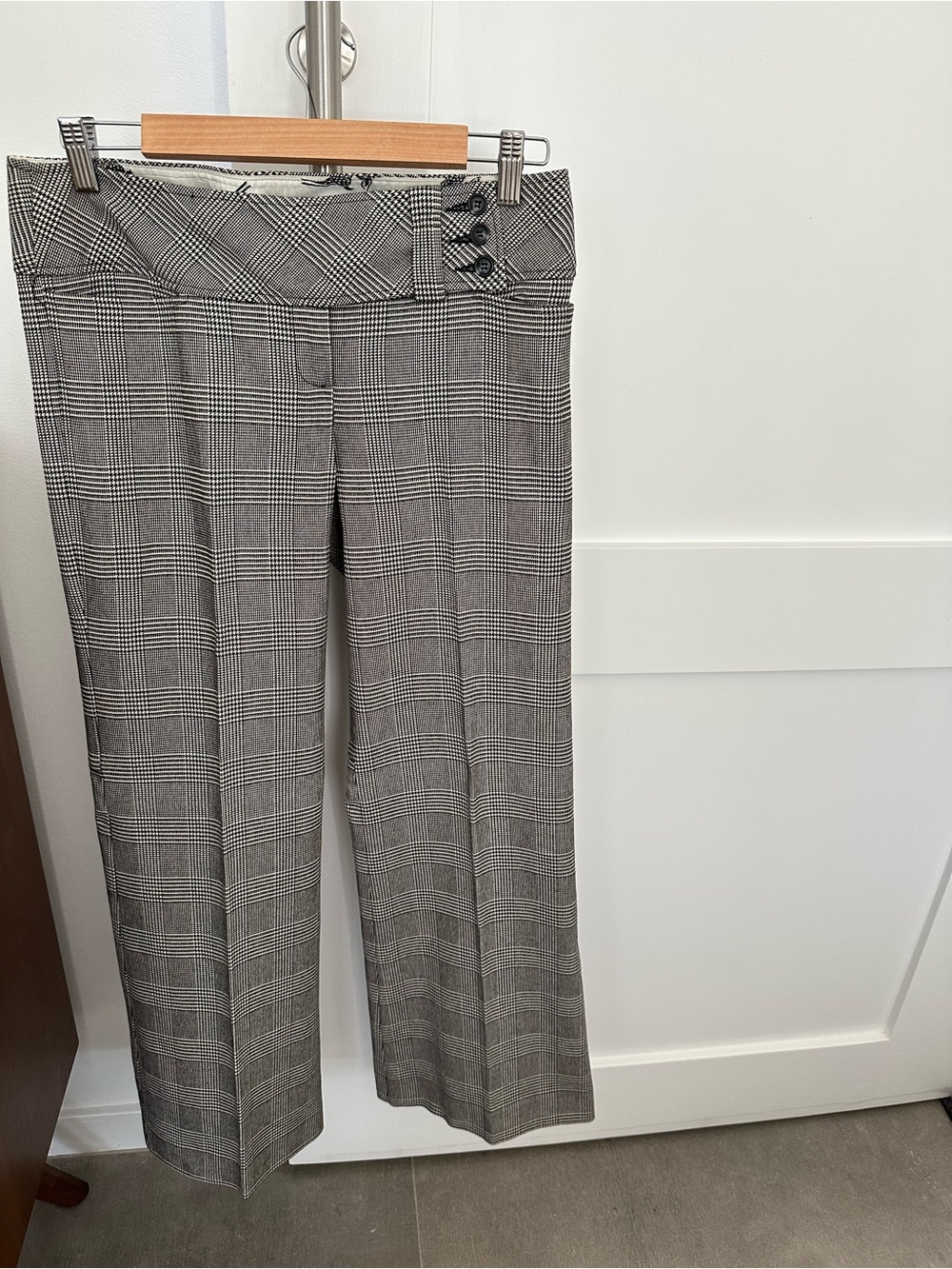 Nanette Lepore Plaid Wide-Leg Dress Pants in Black and White.